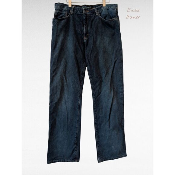 Eddie Bauer Straight Leg Relaxed Red Plaid Flannel Lined Jean Sz 38x34 - Picture 1 of 9